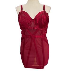 Torrid Plus Size 3 Sexy Strappy Cut Out Underwire Red Mesh Chemise Lingerie 3X